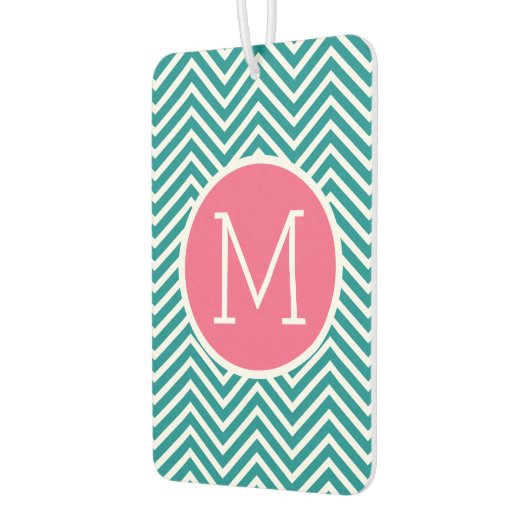 Girly Chevron Pattern met monogram - Roze Blauwgro Luchtverfrisser (Links)