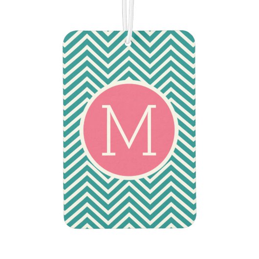 Girly Chevron Pattern met monogram - Roze Blauwgro Luchtverfrisser (Achterkant)