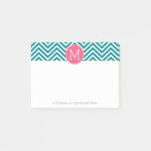 Girly Chevron Pattern met monogram - Roze Blauwgro Post-it® Notes (Voorkant)