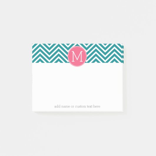 Girly Chevron Pattern met monogram - Roze Blauwgro Post-it® Notes (Voorkant)