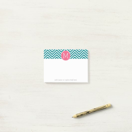 Girly Chevron Pattern met monogram - Roze Blauwgro Post-it® Notes (Op bureau)