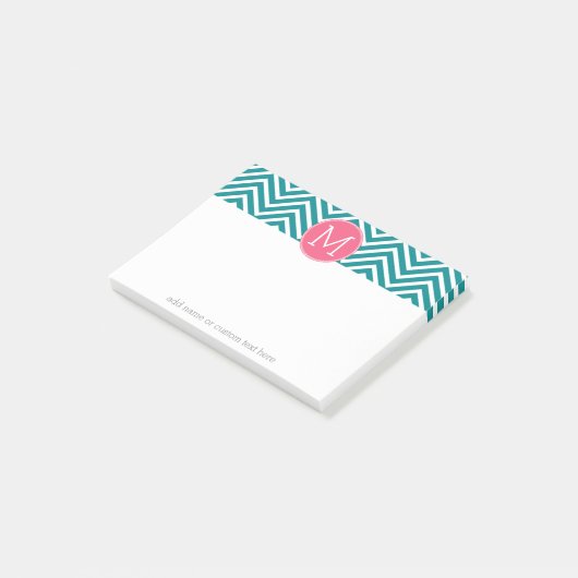 Girly Chevron Pattern met monogram - Roze Blauwgro Post-it® Notes (Schuin)