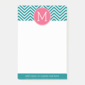 Girly Chevron Pattern met monogram - Roze Blauwgro Post-it® Notes (Voorkant)