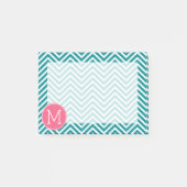 Girly Chevron Pattern met monogram - Roze Blauwgro Post-it® Notes (Voorkant)