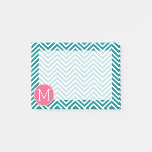 Girly Chevron Pattern met monogram - Roze Blauwgro Post-it® Notes (Voorkant)