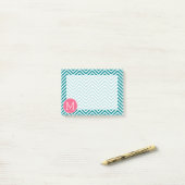 Girly Chevron Pattern met monogram - Roze Blauwgro Post-it® Notes (Op bureau)