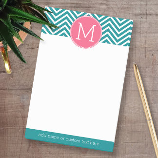 Girly Chevron Pattern met monogram - Roze Blauwgro Post-it® Notes