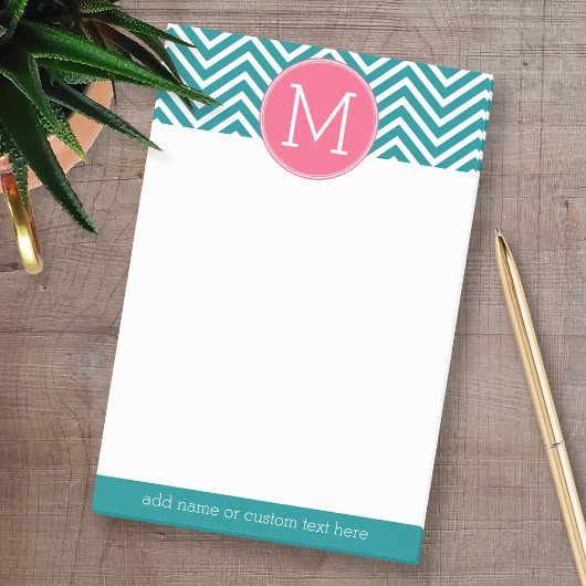 Girly Chevron Pattern met monogram - Roze Blauwgro Post-it® Notes