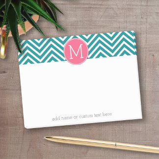 Girly Chevron Pattern met monogram - Roze Blauwgro Post-it® Notes