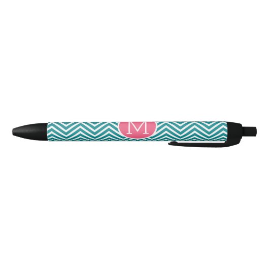 Girly Chevron Pattern met monogram - Roze Blauwgro Zwarte Inkt Pen (Bodem)