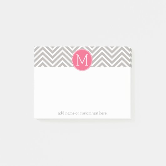 Girly Chevron Pattern met monogram - Roze grijs Post-it® Notes (Voorkant)