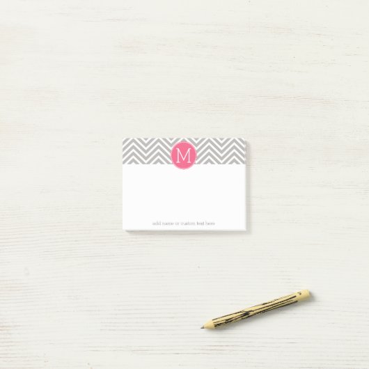 Girly Chevron Pattern met monogram - Roze grijs Post-it® Notes (Op bureau)