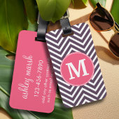 Girly Chevron Pattern met monogram - Roze Paars Bagagelabel