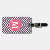 Girly Chevron Pattern met monogram - Roze Paars Bagagelabel (Voorkant horizontaal)