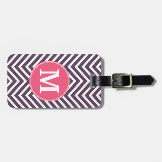 Girly Chevron Pattern met monogram - Roze Paars Bagagelabel (Voorkant horizontaal)