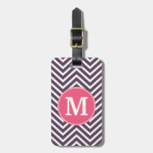 Girly Chevron Pattern met monogram - Roze Paars Bagagelabel (Voorkant verticaal)