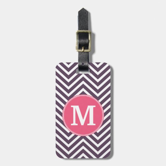 Girly Chevron Pattern met monogram - Roze Paars Bagagelabel (Voorkant verticaal)
