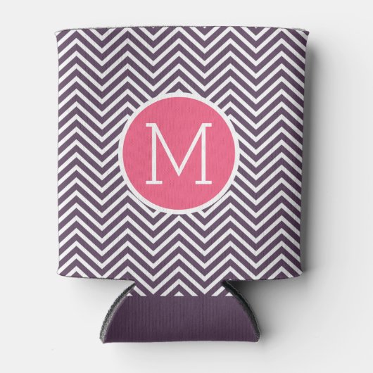 Girly Chevron Pattern met monogram - Roze Paars Blikjeskoeler (Voorkant)