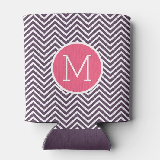 Girly Chevron Pattern met monogram - Roze Paars Blikjeskoeler (Achterkant)