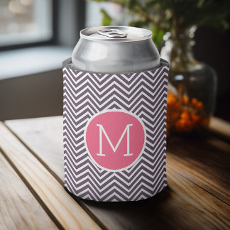 Girly Chevron Pattern met monogram - Roze Paars Blikjeskoeler