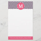 Girly Chevron Pattern met monogram - Roze Paars Briefpapier (Voorkant)