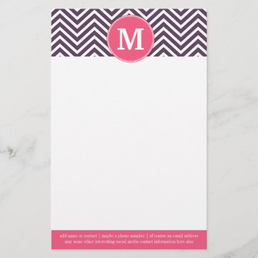 Girly Chevron Pattern met monogram - Roze Paars Briefpapier (Voorkant)