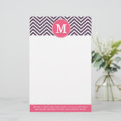 Girly Chevron Pattern met monogram - Roze Paars Briefpapier (Staand voorkant)