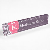 Girly Chevron Pattern met monogram - Roze Paars Naambordje