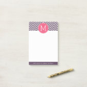 Girly Chevron Pattern met monogram - Roze Paars Post-it® Notes (Op bureau)