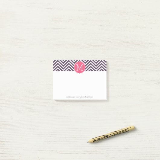 Girly Chevron Pattern met monogram - Roze Paars Post-it® Notes (Op bureau)