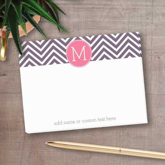 Girly Chevron Pattern met monogram - Roze Paars Post-it® Notes