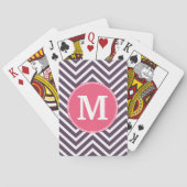 Girly Chevron Pattern met monogram - Roze Paars Speelkaarten (Achterkant)