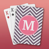 Girly Chevron Pattern met monogram - Roze Paars Speelkaarten