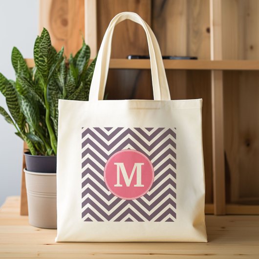 Girly Chevron Pattern met monogram - Roze Paars Tote Bag