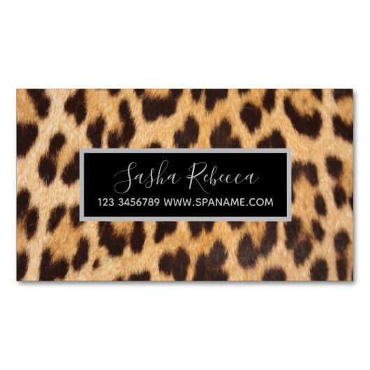 Girly Chic Beauty Hair Salon Stylist Leopard Print Magnetisch Visitekaartje (Voorkant)