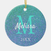 Girly Chic Blauwgroen Blue Glitter Sparkle Monogra Keramisch Ornament (Voorkant)