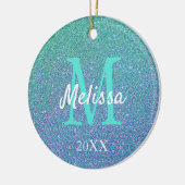 Girly Chic Blauwgroen Blue Glitter Sparkle Monogra Keramisch Ornament (Links)