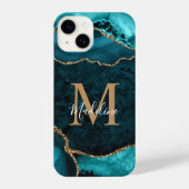 Girly Chic Blauwgroen Gold Agate Geode Monogram iPhone Hoesje (Achterkant)