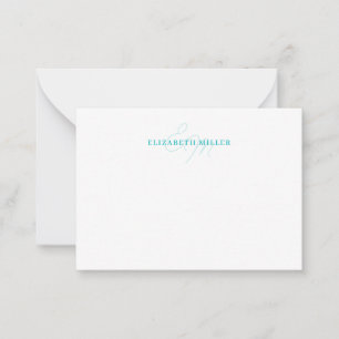 Girly Chic Blauwgroen Green 2 Script Monorgram Notitiekaartje