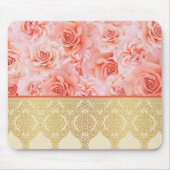 Girly Chic Bloemen met Gouden Damask Kant Muismat (Voorkant)