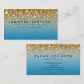 Girly Chic Blue met Gold Glitter Modern Visitekaartje (Voorkant / Achterkant)