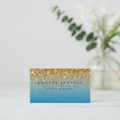 Girly Chic Blue met Gold Glitter Modern Visitekaartje (Staand voorkant)