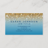 Girly Chic Blue met Gold Glitter Modern Visitekaartje (Achterkant)