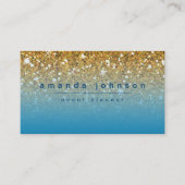 Girly Chic Blue met Gold Glitter Modern Visitekaartje (Voorkant)