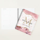 Girly Chic Blush Pink Gold Glitter Agate Monogram Planner (Display)