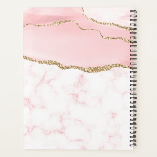 Girly Chic Blush Pink Gold Glitter Agate Monogram Planner (Achterkant)