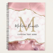 Girly Chic Blush Pink Gold Glitter Agate Monogram Planner (Voorkant)