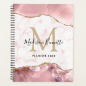 Girly Chic Blush Pink Gold Glitter Agate Monogram Planner (Voorkant)