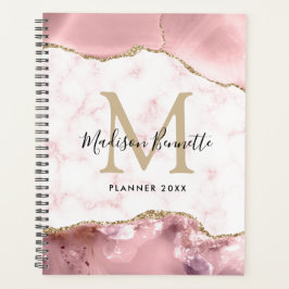 Girly Chic Blush Pink Gold Glitter Agate Monogram Planner