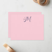 Girly Chic Blush Pink & Navy Blue Script Monogram Notitiekaartje (Voorkant / Achterkant in situ)